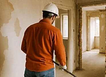 Tadilat sürecindeki dairede boya, parke ve mutfak yenileme çalışmaları