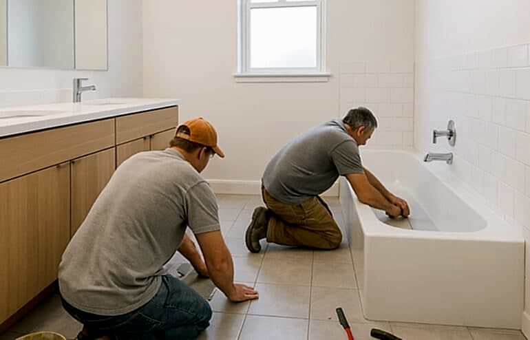 Fayans Döşeme ve Tamiri 1 Banyo zeminine fayans döşeyen usta fayans uygulaması