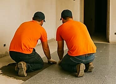 İç mekana granit döşeme yapan usta zemin çalışması