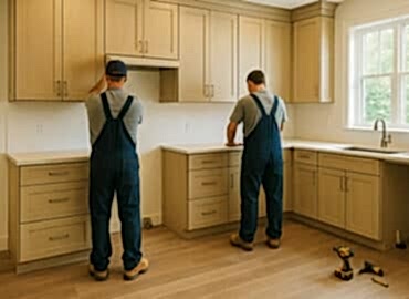 Modern mutfağa dolap montajı yapan marangoz ustası