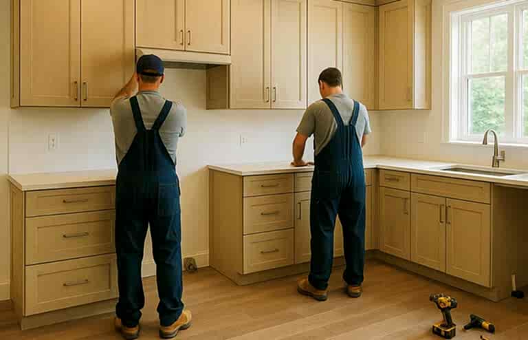 Mutfak Dolabı Montajı 1 Modern mutfağa dolap montajı yapan marangoz ustası