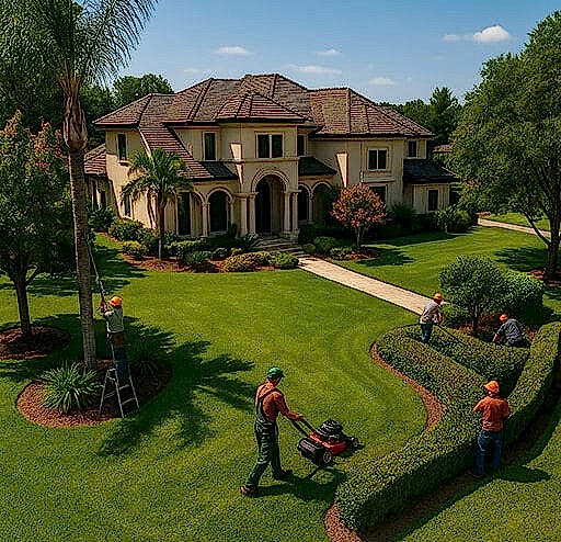Bahçe Peyzaj Düzenlemesi 1 Bahçede çim serimi ve taş yürüyüş yolu yapan peyzaj ekibi