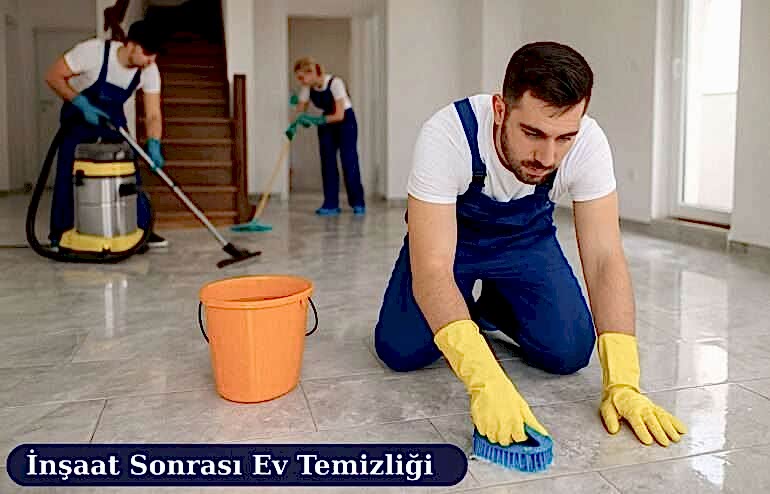 Antalya İnşaat Sonrası Detaylı Ev Temizliği – Serik Özel Uygulama 07 1 İnşaat sonrası detaylı ev temizliği yapan temizlik personelleri granit zemini detaylı şekilde temizliyor